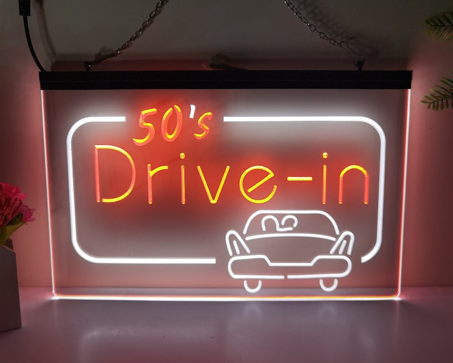 Neon Sign Dual Color 50's Drive in Wall Desktop Decor Free Shipping