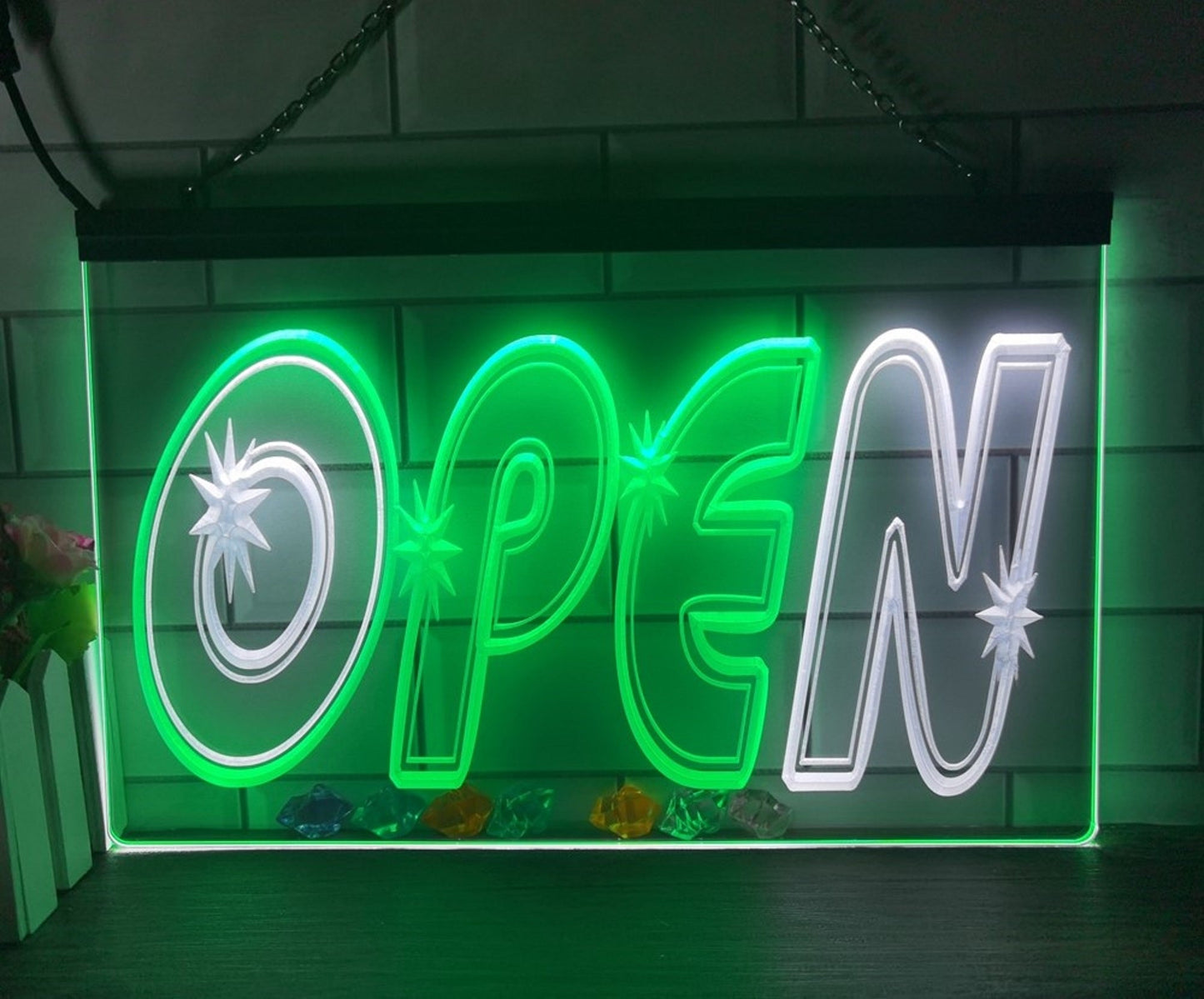 Neon Sign Dual Color Open Star Store Shop Restaurant Coffee Shop Decor