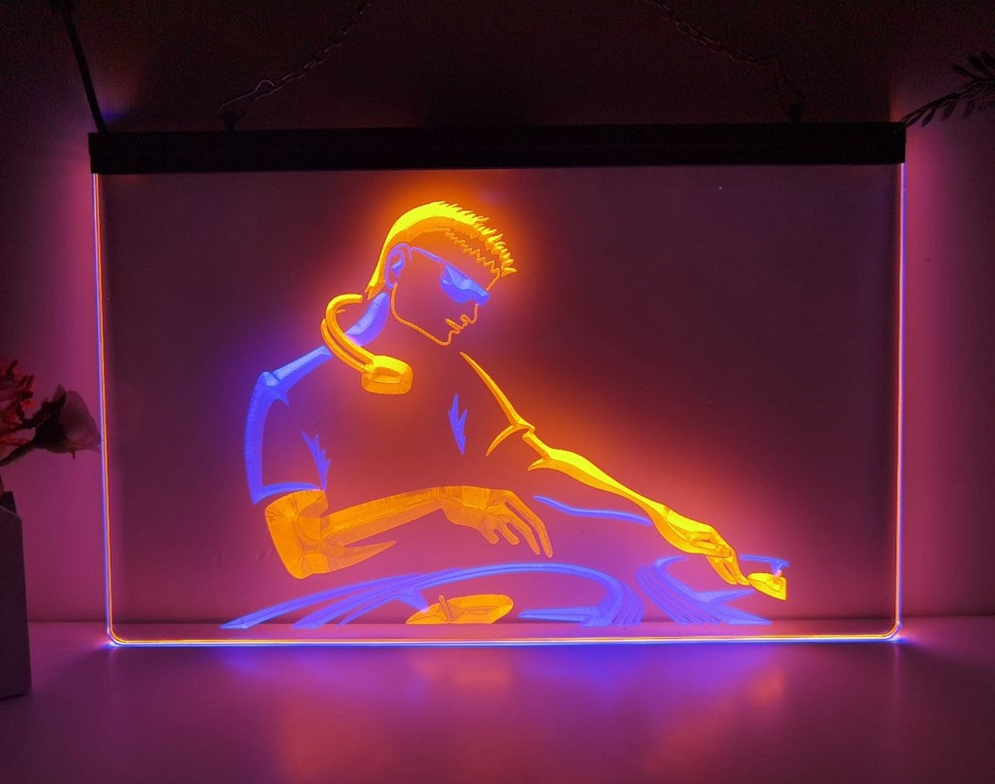 Neon Sign Dual Color DJ Disc Jockey Boy Home Studio Wall Desktop Decor