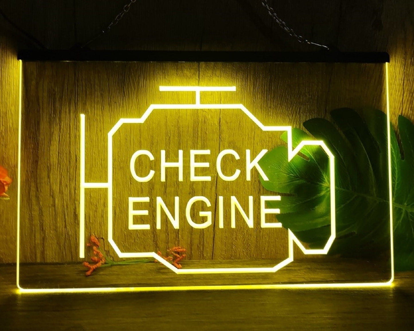 Neon Sign Check Engine Wall Desktop Auto Repair Garage Decor