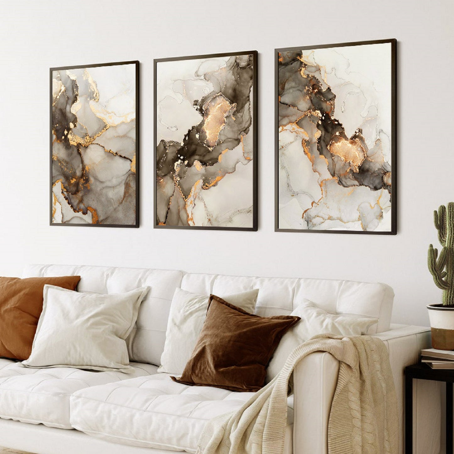 Print Art On Canvas Abstract Gold Beige Black Marble Wall Art NO FRAME