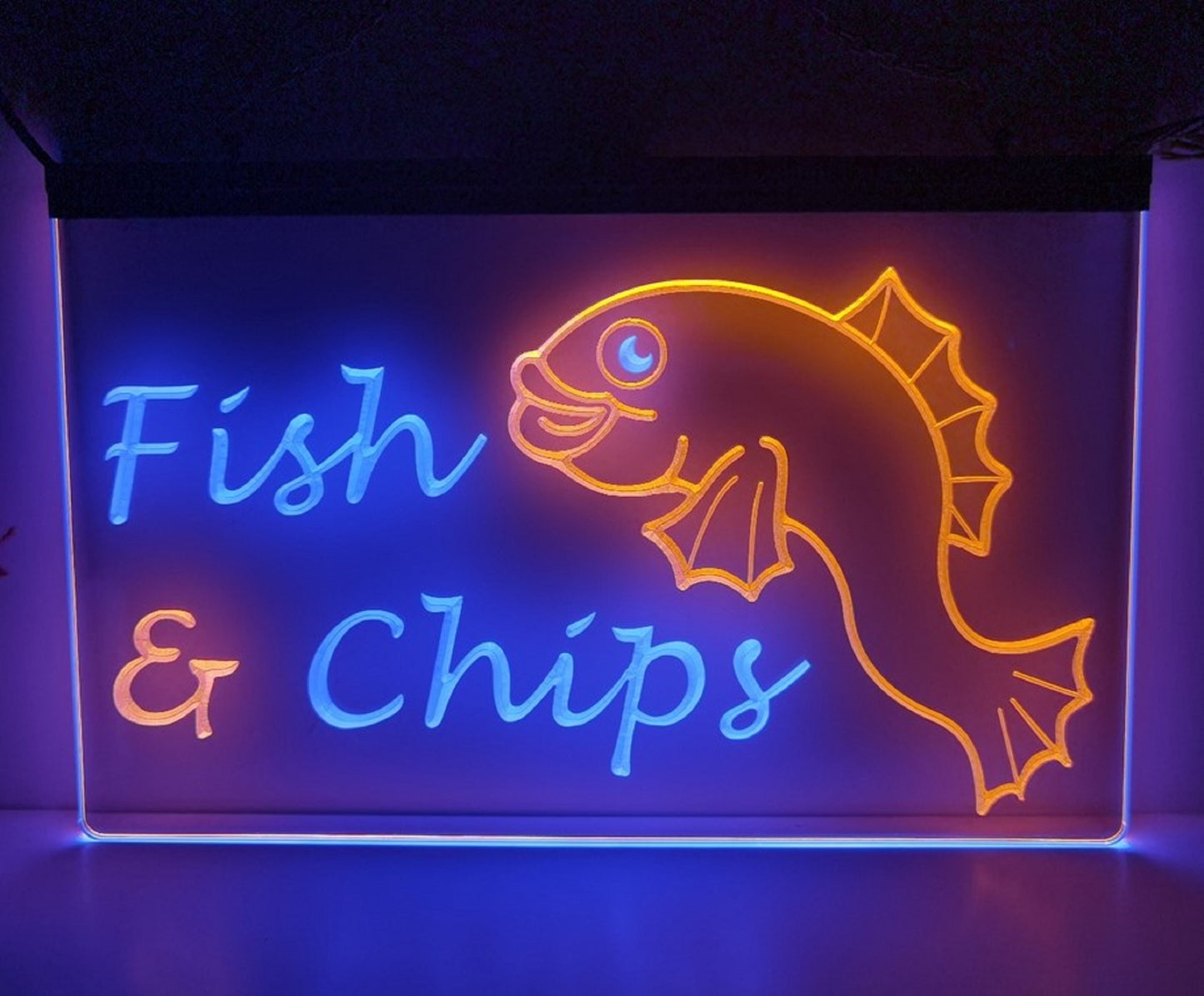 Neon Sign Dual Color Fish & Chips Wall Desk Top Fish Restaurant Decor