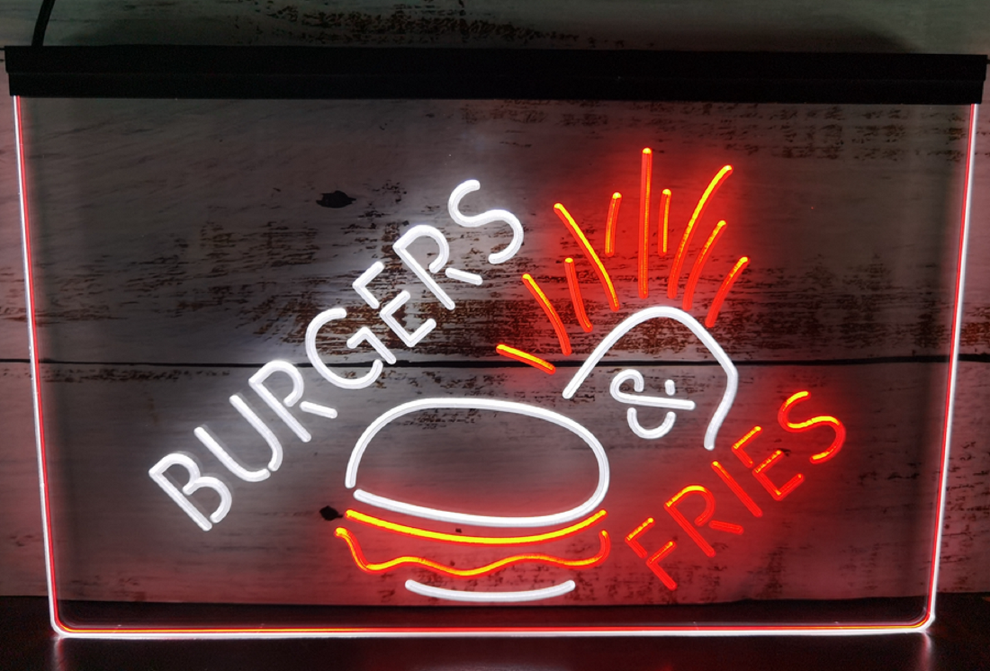 Neon Sign Dual Color Burgers & Fries Restaurant Decor Free Shipping