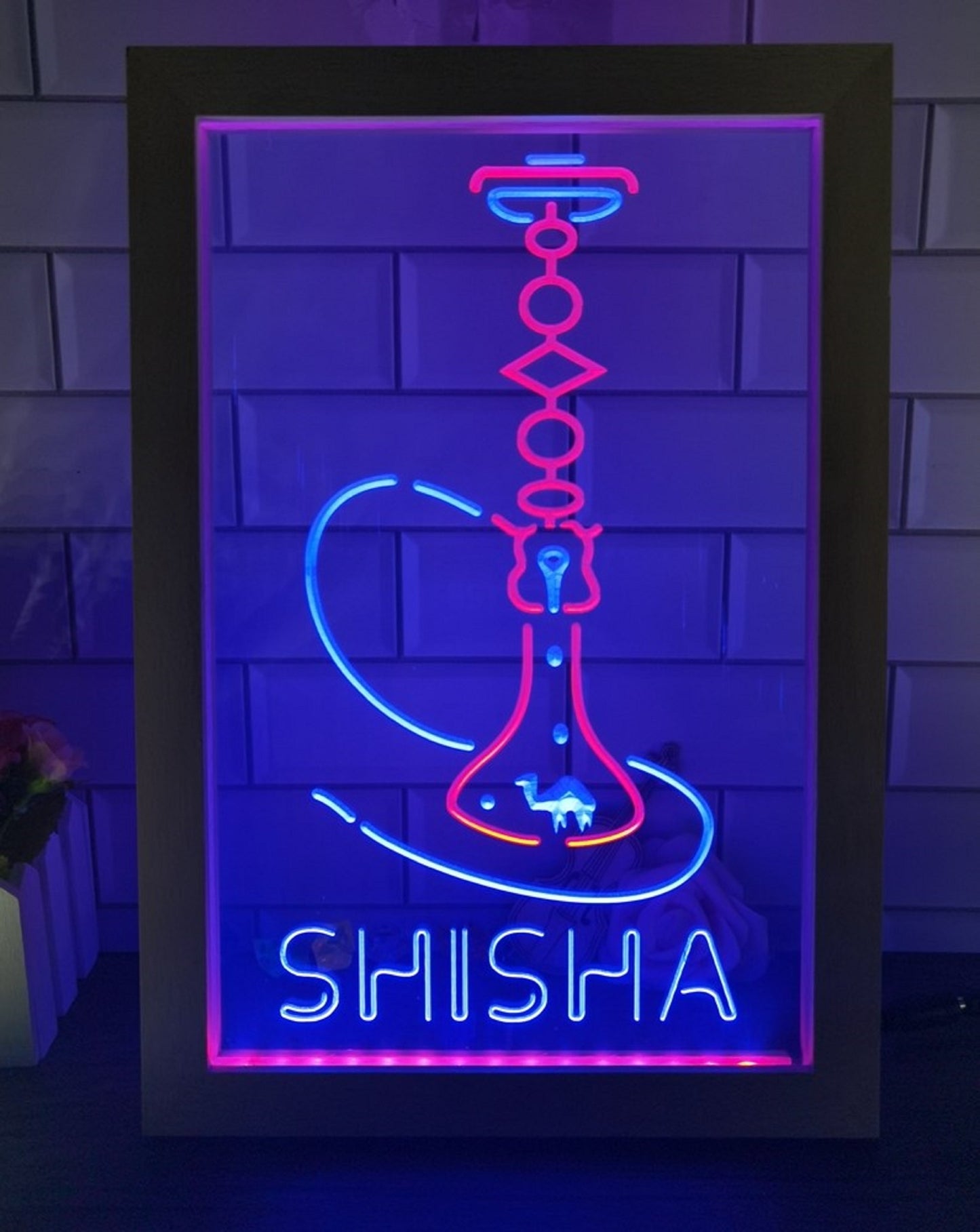 Neon Sign Framed Dual Color Shisha For Coffee Shop Restaurant Decor Home Man Cave Decor