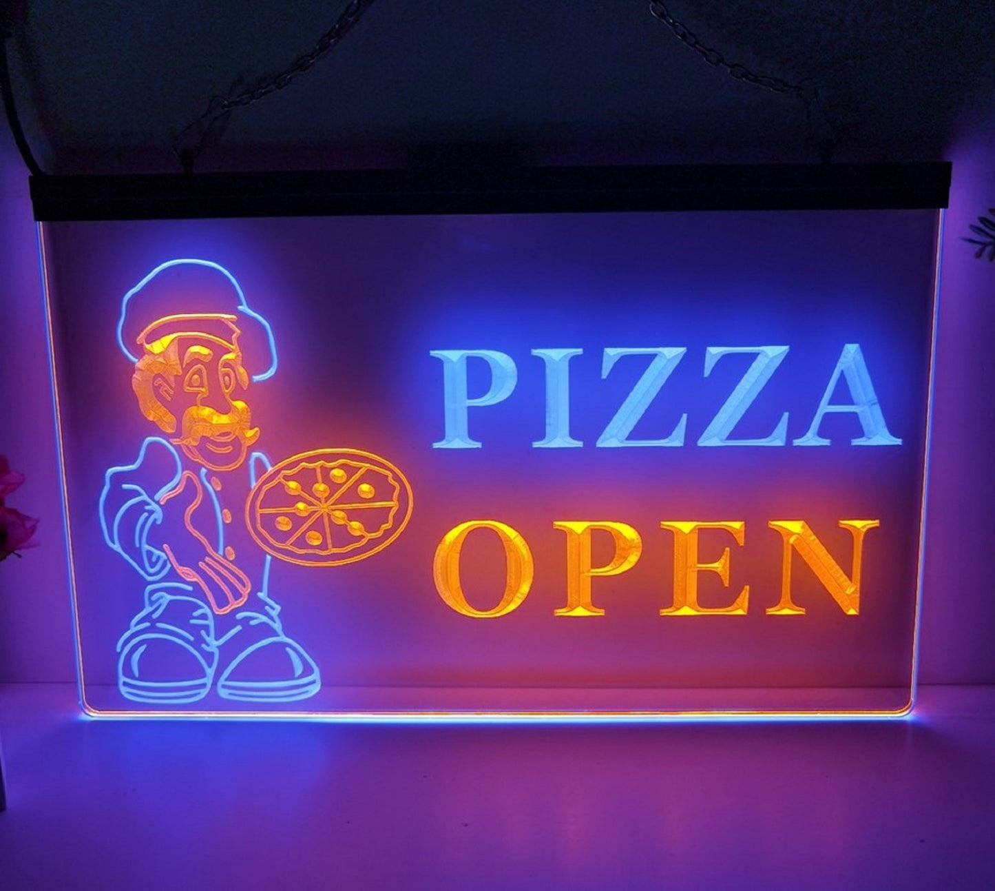 Neon Sign Dual Color Pizza Open Wall Decor Fast Food Pizza Restaurant Decor