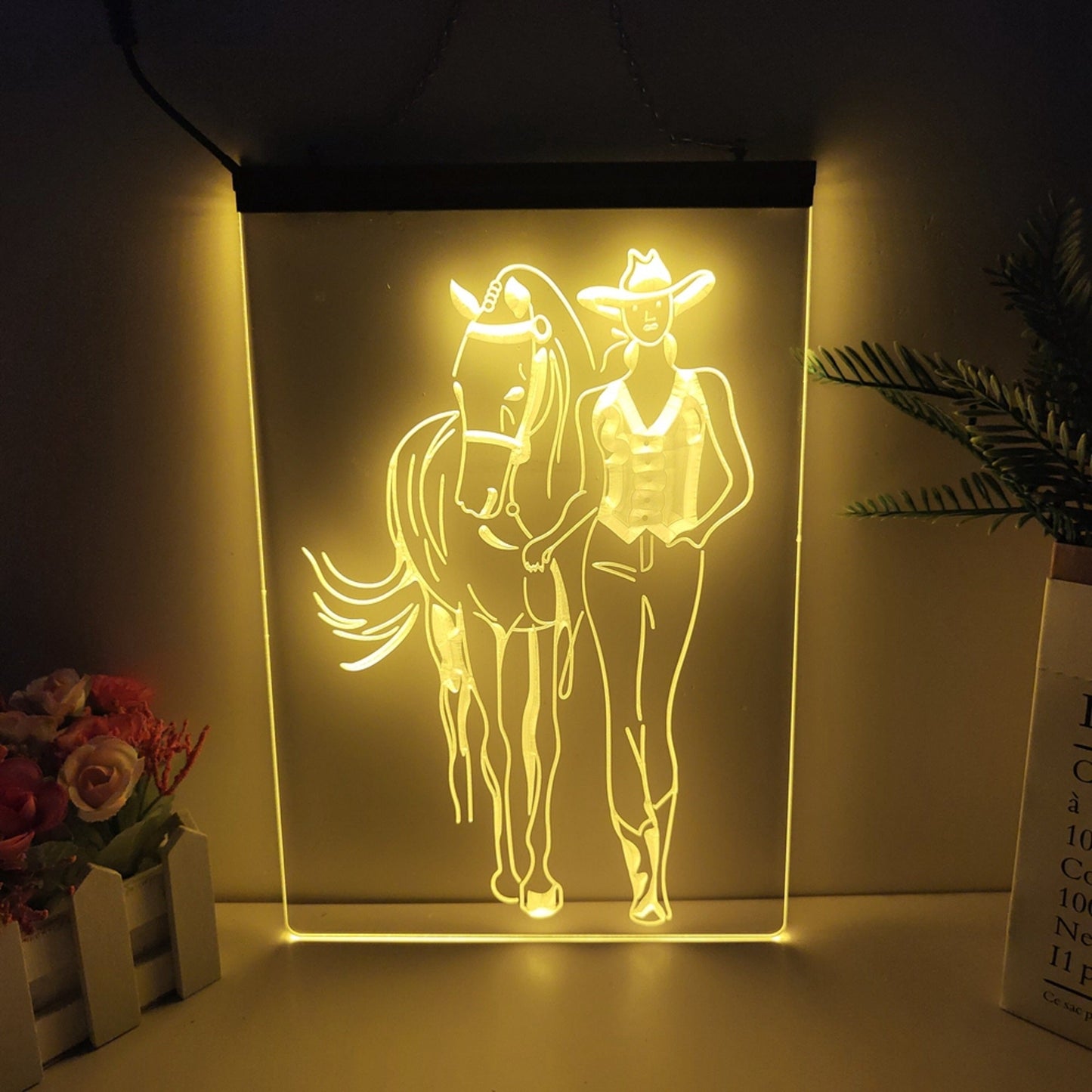 Neon Sign Western Cowgirls Horse Wall Hanging Table Top Home Decor