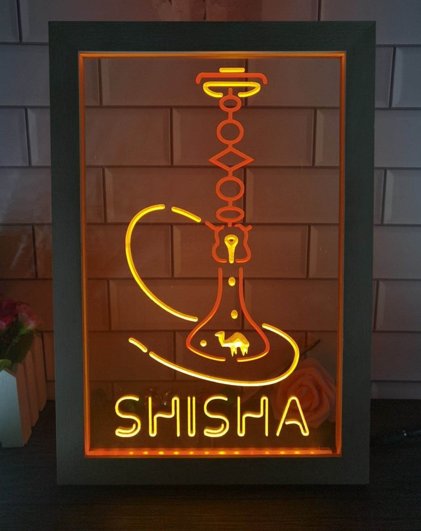 Neon Sign Framed Dual Color Shisha For Coffee Shop Restaurant Decor Home Man Cave Decor