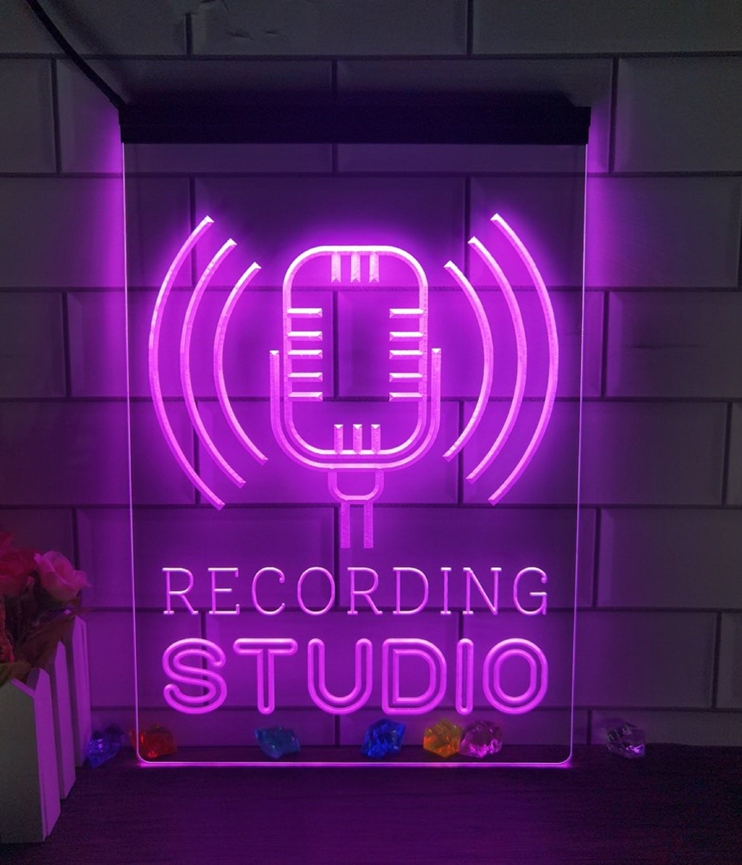 Neon Sign Recording Studio Microphone Home Studio Music Wall Desktop Decor
