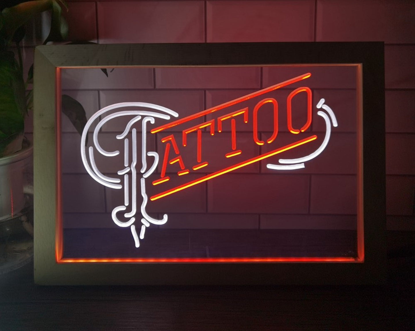 Neon Sign Framed Dual Color Tattoo Shop Wall Desktop Decor Free Shipping