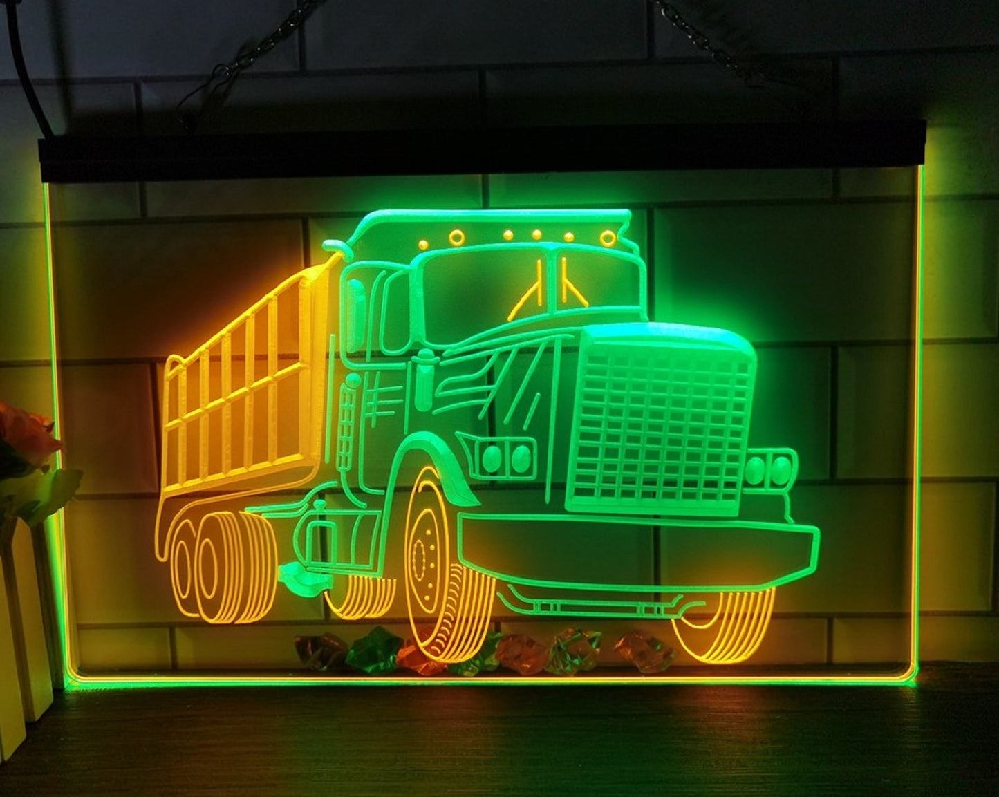 Neon Sign Dual Color Dump Truck Car Wall Hanging Table Top Decor Free Shipping