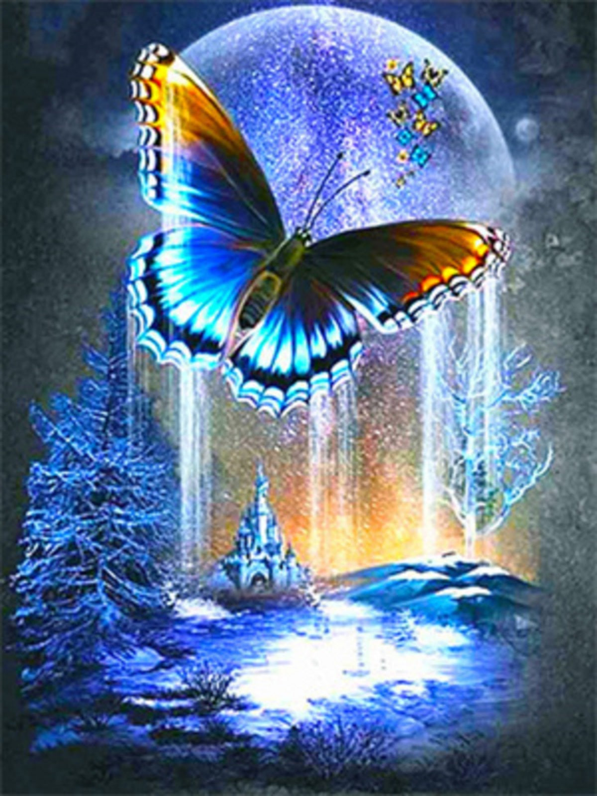 DIY Diamond Painting Landscape Butterfly At Night With Full Moon Diamond Painting Kit Wall Art sm6