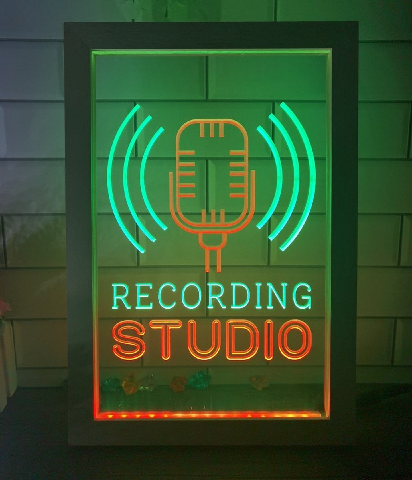 Neon Sign Framed Dual Color Recording Studio Microphone Home Studio Music Wall Desktop Decor