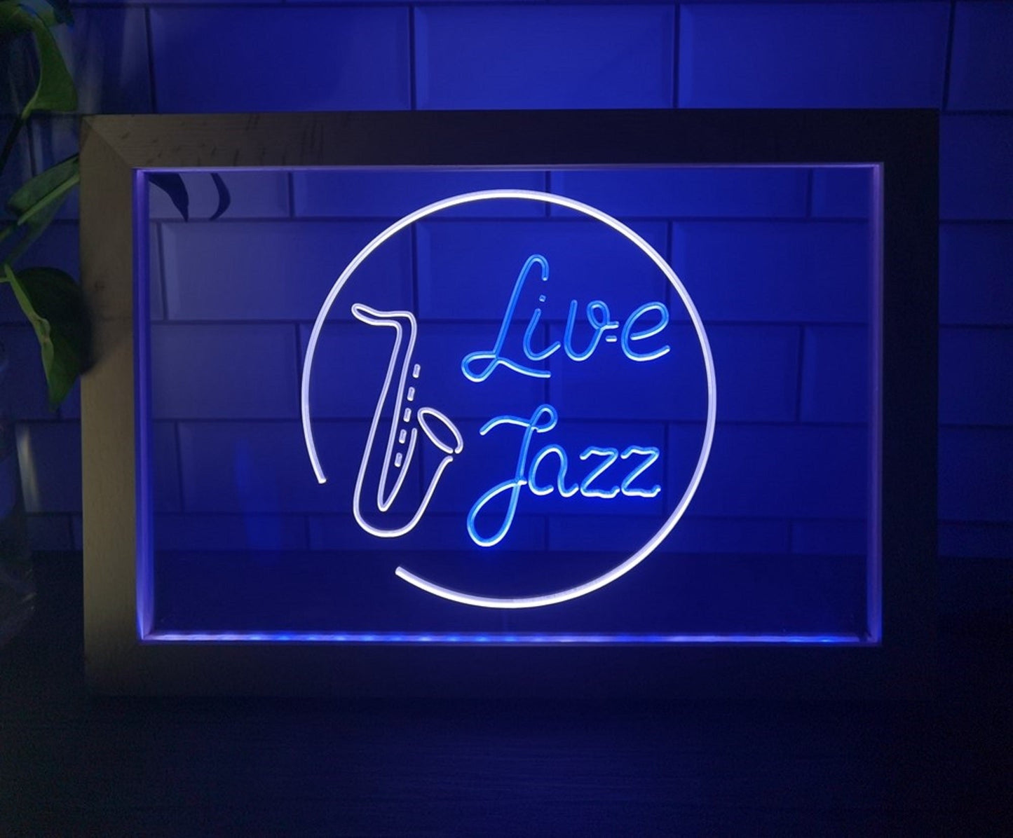 Neon Sign Framed Dual Color Live Jazz Music Home Studio Wall Desktop Decor