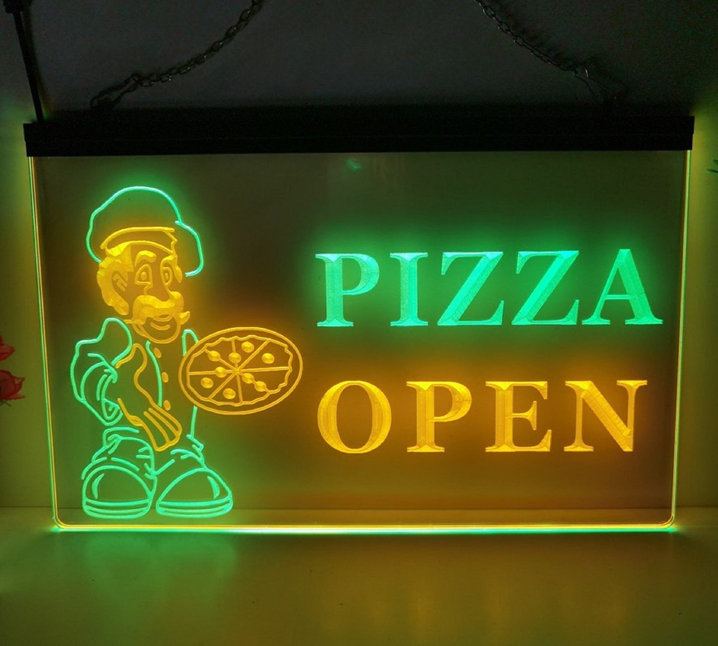 Neon Sign Dual Color Pizza Open Wall Decor Fast Food Pizza Restaurant Decor