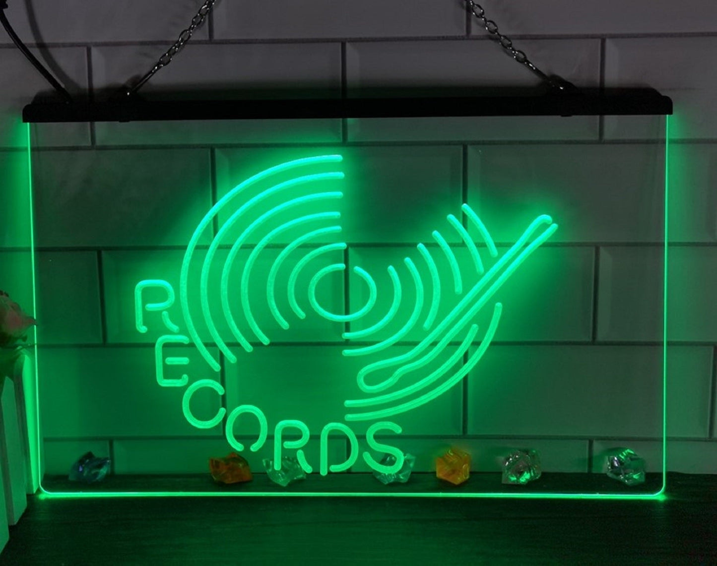 Neon Sign Records Turntable DJ Home Studio Wall Desktop Decor
