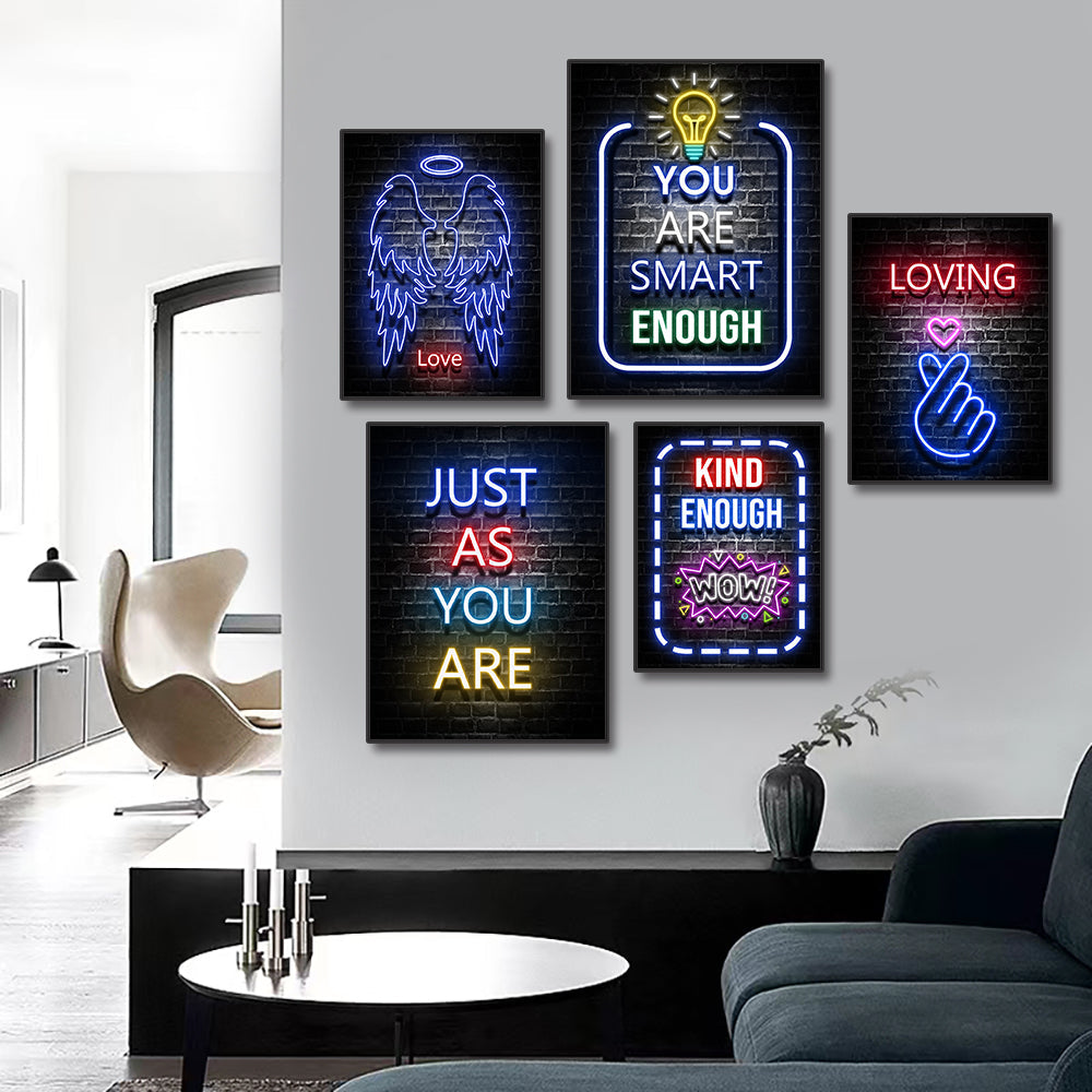 Neon Print Art Canvas Motivated Words Home Wall Decor NO FRAME