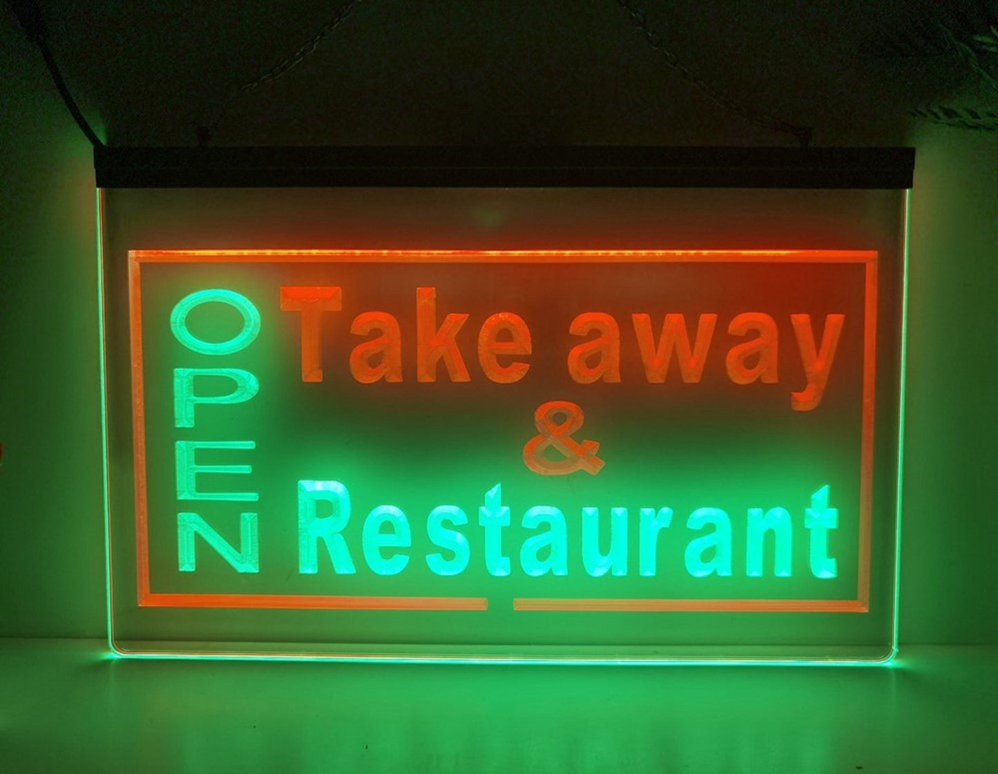 Neon Sign Dual Color Take Away & Restaurant Open For Restaurant Decor
