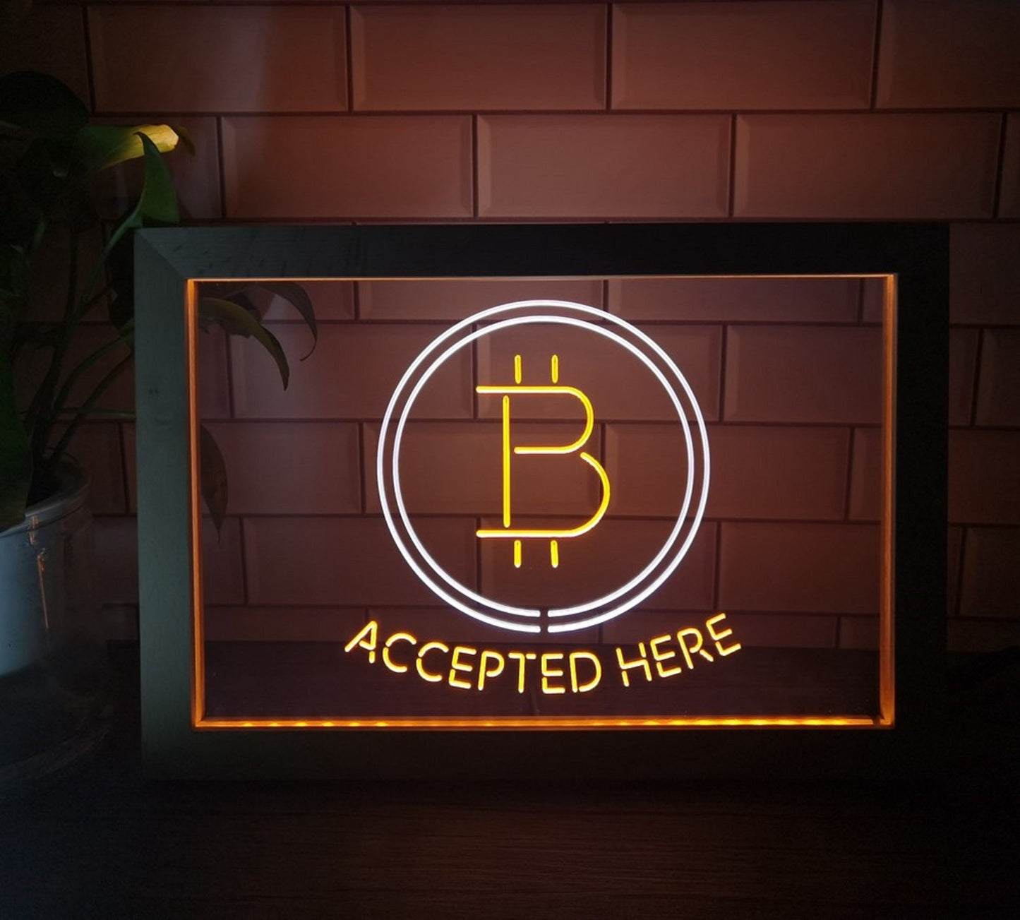 Neon Sign Framed Dual Color Bitcoin Accepted Here Home Wall Desktop Decor Free Shipping