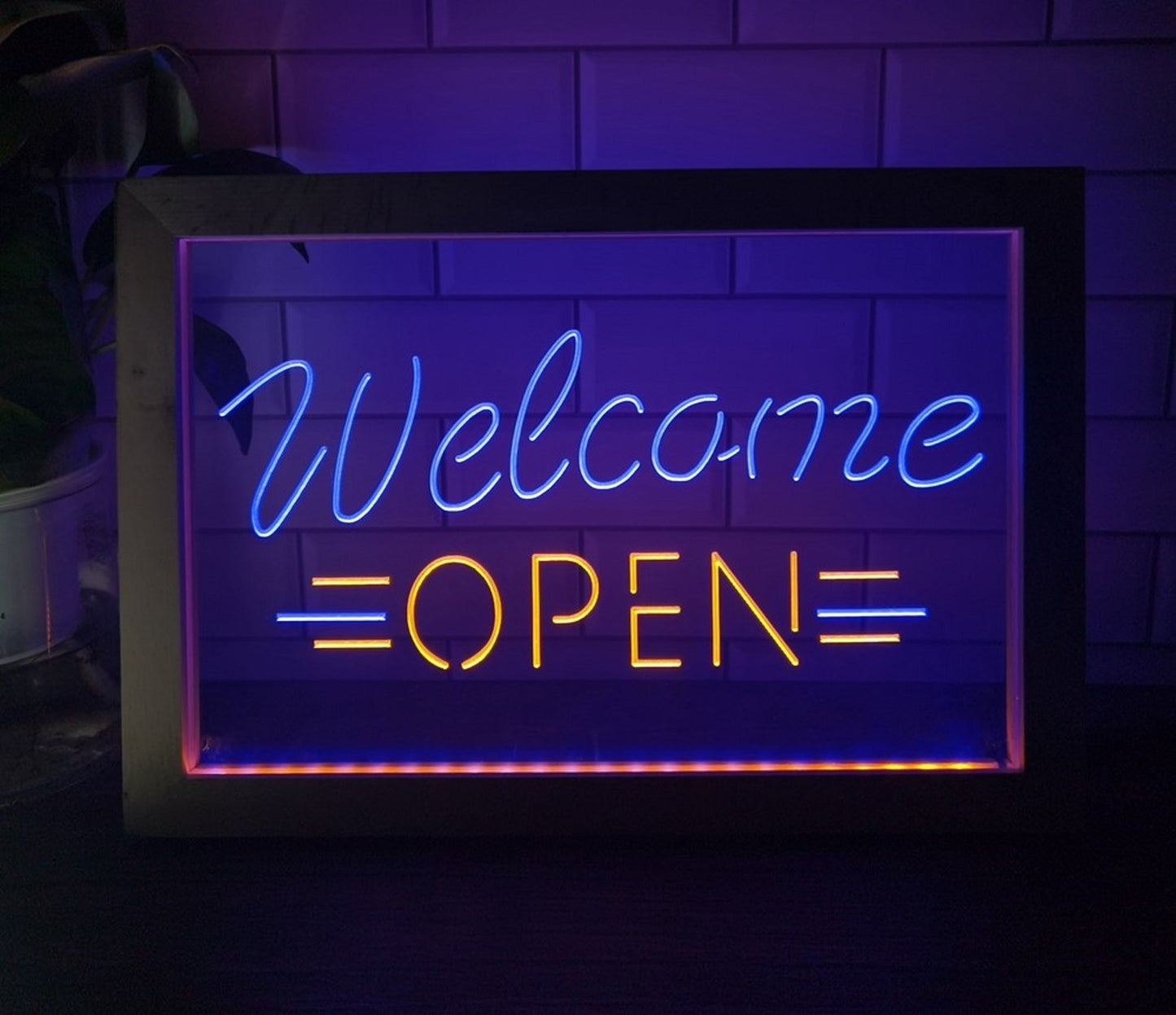Neon Sign Dual Color Framed Welcome Open Store Shop Restaurant Coffee Shop Decor
