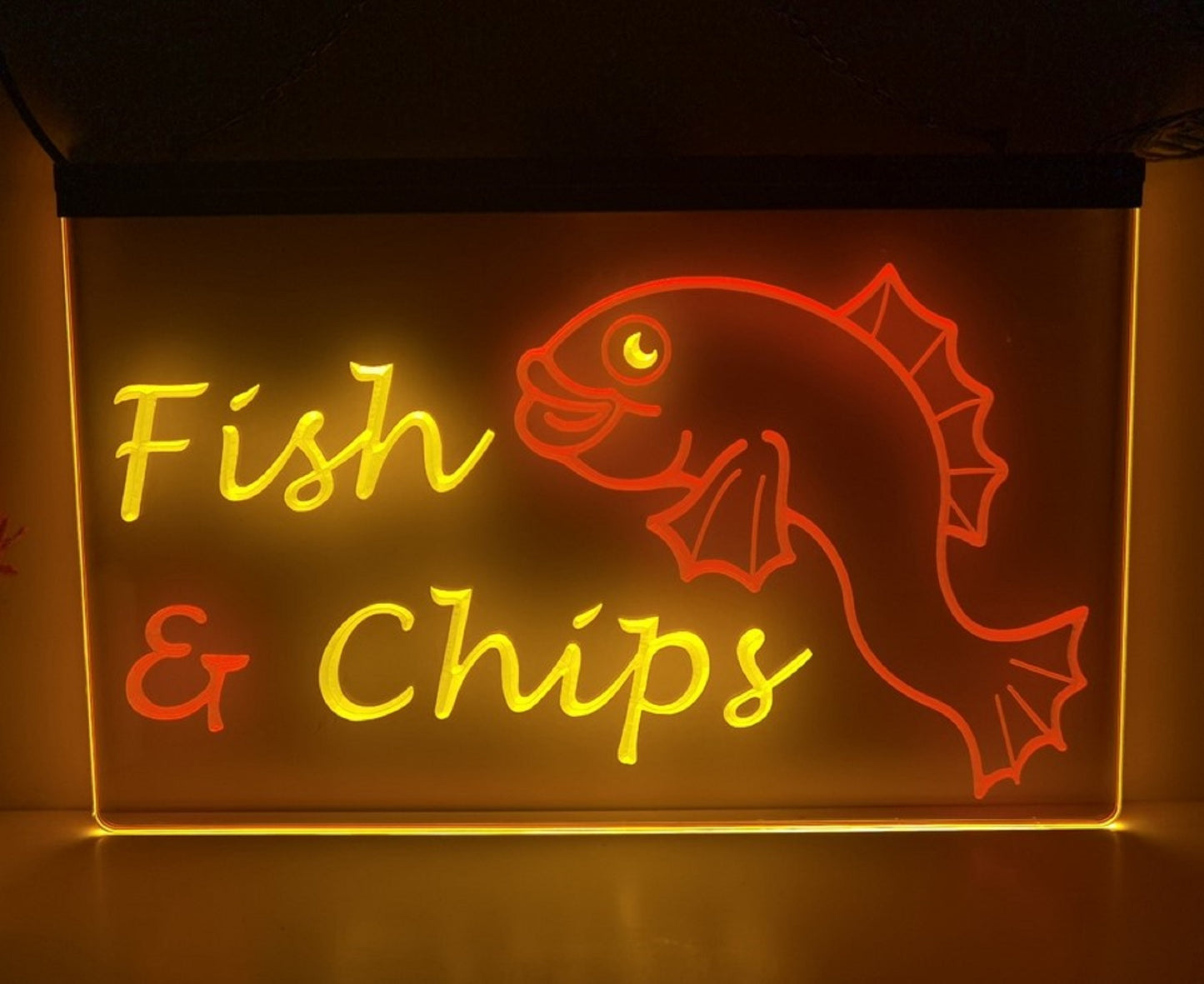 Neon Sign Dual Color Fish & Chips Wall Desk Top Fish Restaurant Decor