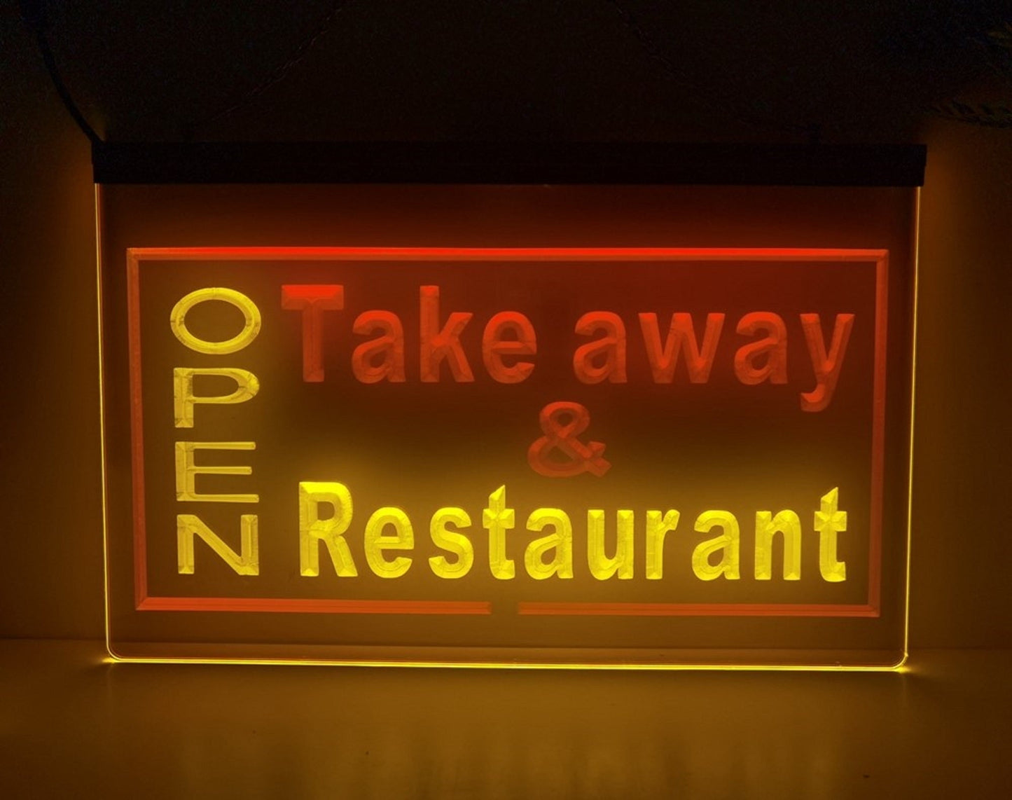 Neon Sign Dual Color Take Away & Restaurant Open For Restaurant Decor