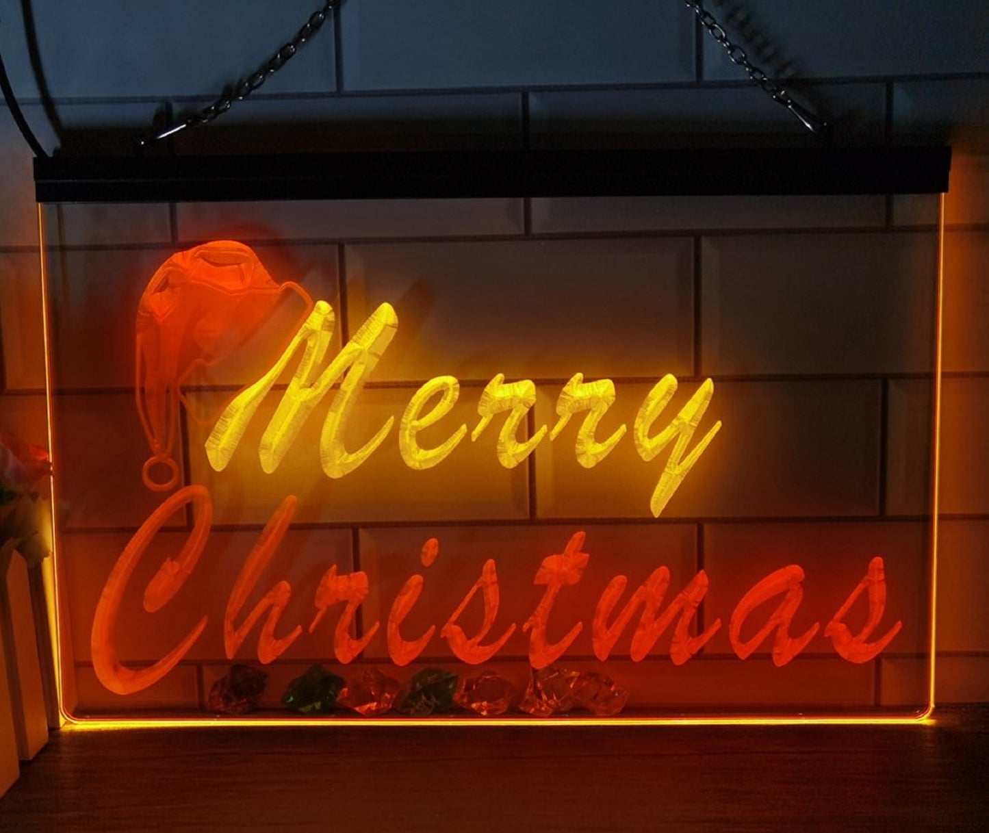 Neon Sign Dual Color Merry Christmas Home Store Wall Hanging Desk Top Decor