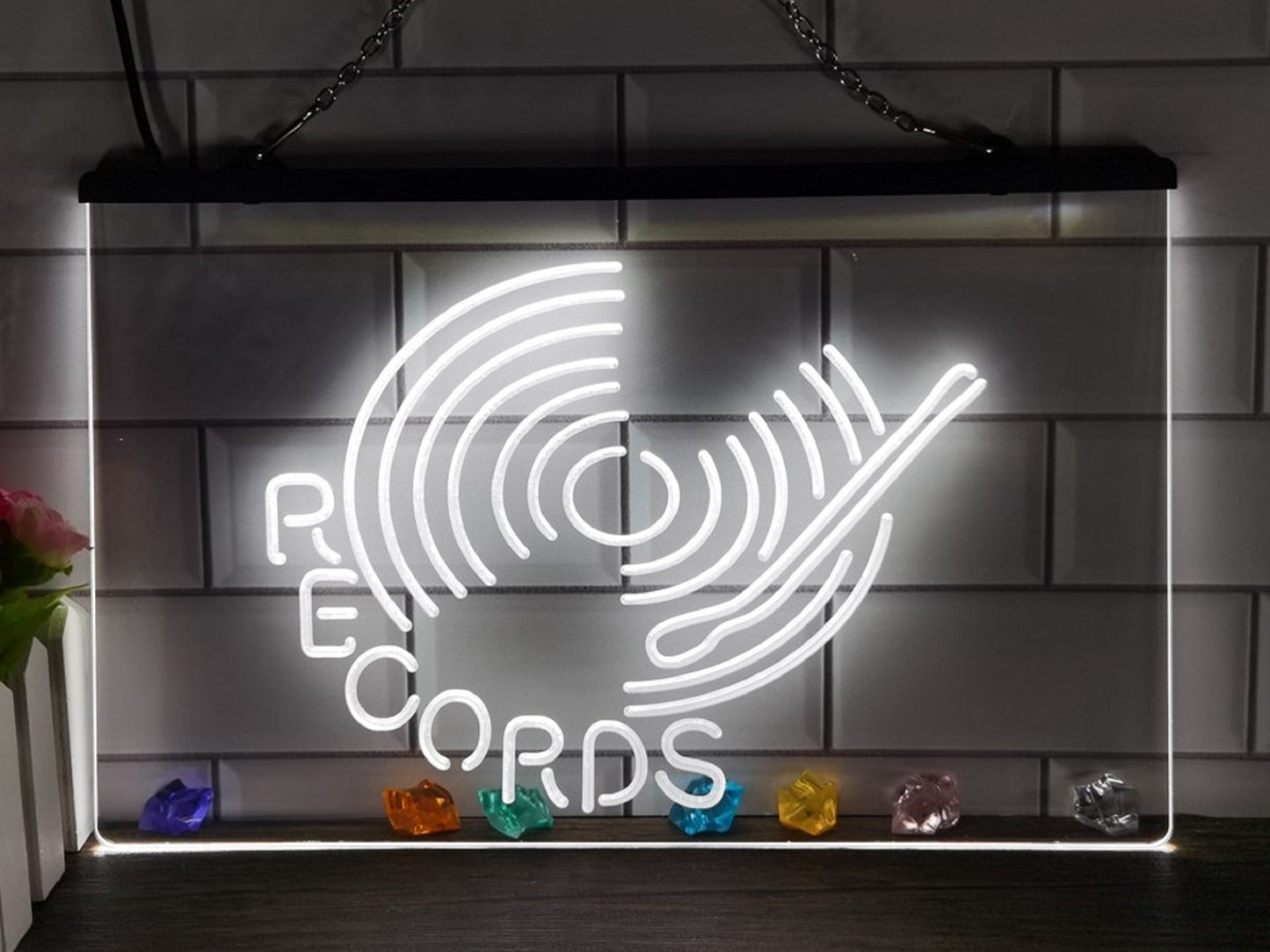 Neon Sign Records Turntable DJ Home Studio Wall Desktop Decor