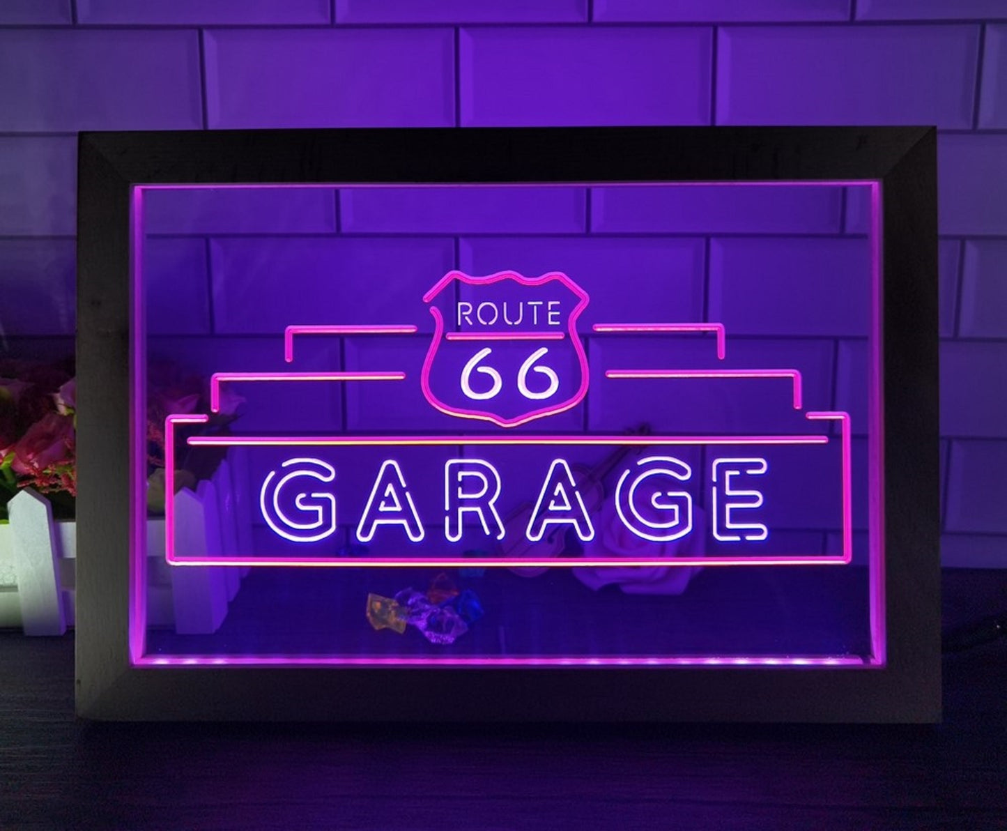 Neon Sign Framed Dual Color Route 66 Garage Home Wall Desktop Decor Free Shipping