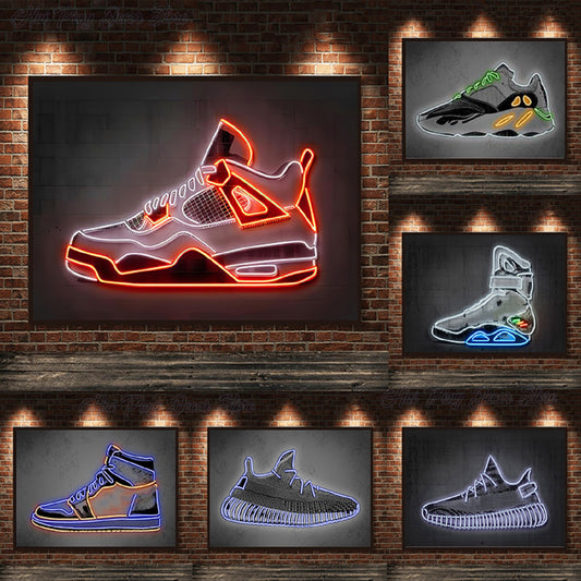 Neon Canvas Print Art Wall Hanging Home Decor Sneaker Shoes Shop Decor NO FRAME