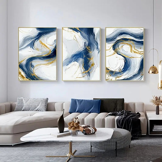 Canvas Print Art Abstract Blue Gold Wall Art NO FRAME