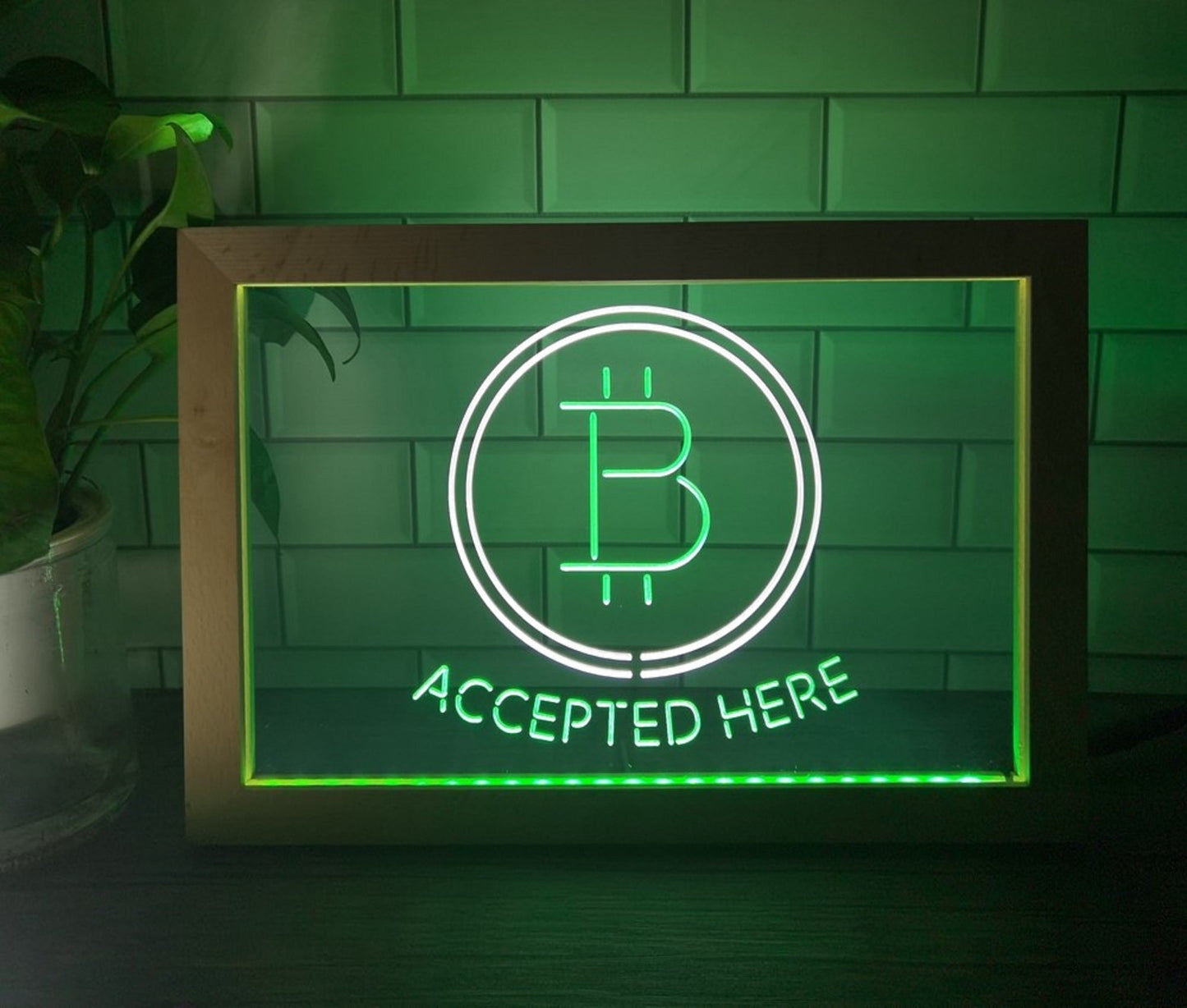 Neon Sign Framed Dual Color Bitcoin Accepted Here Home Wall Desktop Decor Free Shipping