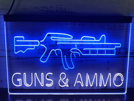 Neon Sign Dual Color Guns & Ammo Wall Desktop Decor Free Shipping