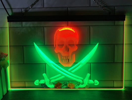 Neon Sign Dual Color Pirates Skull Wall Hanging Desk Table Top Decor