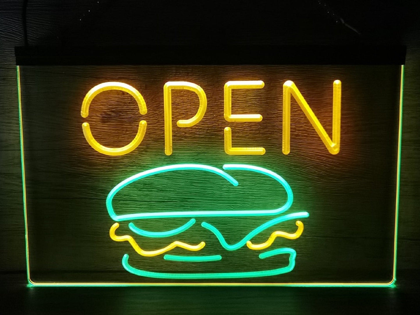 Neon Sign Dual Color Open Burger Restaurant Wall Decor Free Shipping