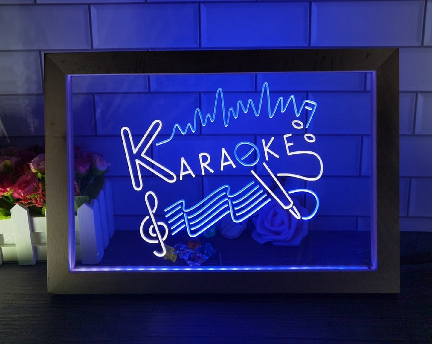 Neon Sign Framed Dual Color Karaoke Home Music Studio Wall Desktop Decor