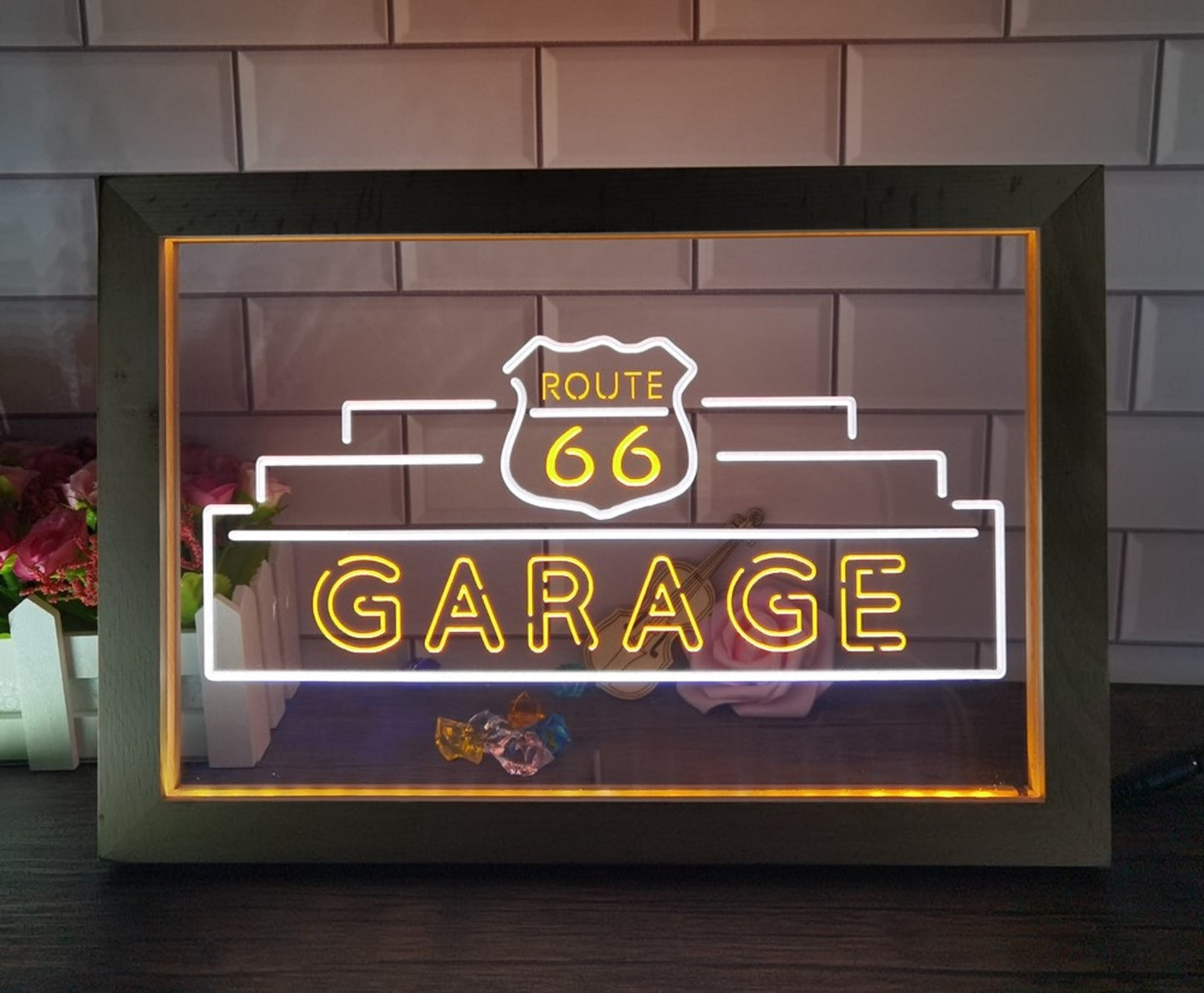 Neon Sign Framed Dual Color Route 66 Garage Home Wall Desktop Decor Free Shipping