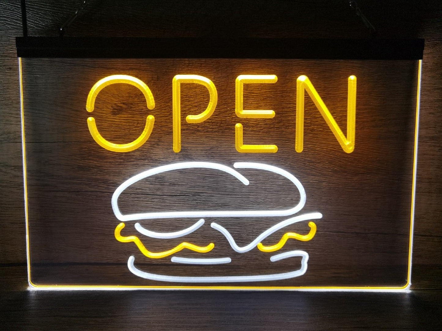 Neon Sign Dual Color Open Burger Restaurant Wall Decor Free Shipping
