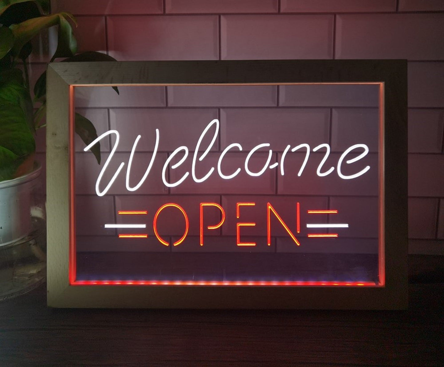 Neon Sign Dual Color Framed Welcome Open Store Shop Restaurant Coffee Shop Decor