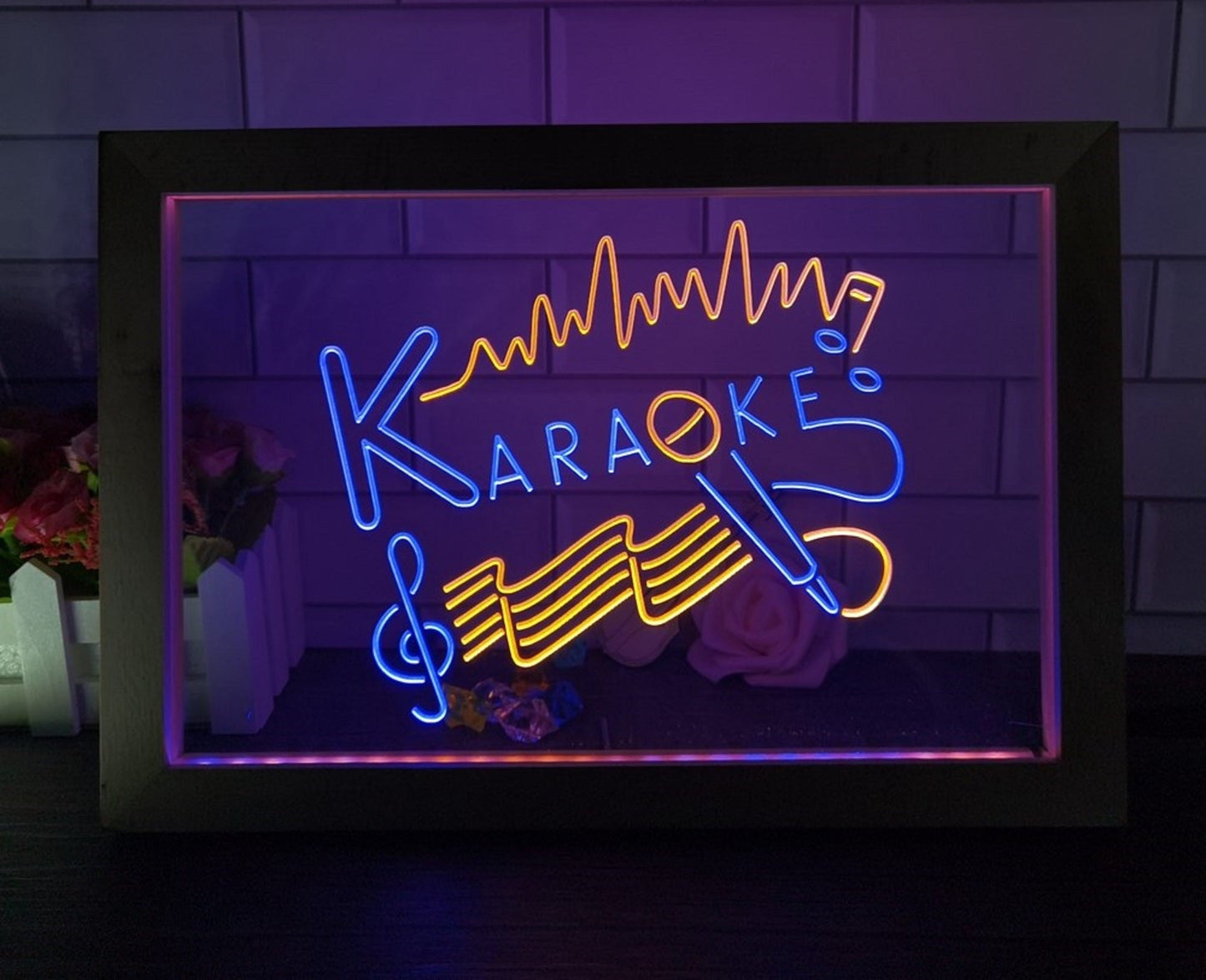 Neon Sign Framed Dual Color Karaoke Home Music Studio Wall Desktop Decor