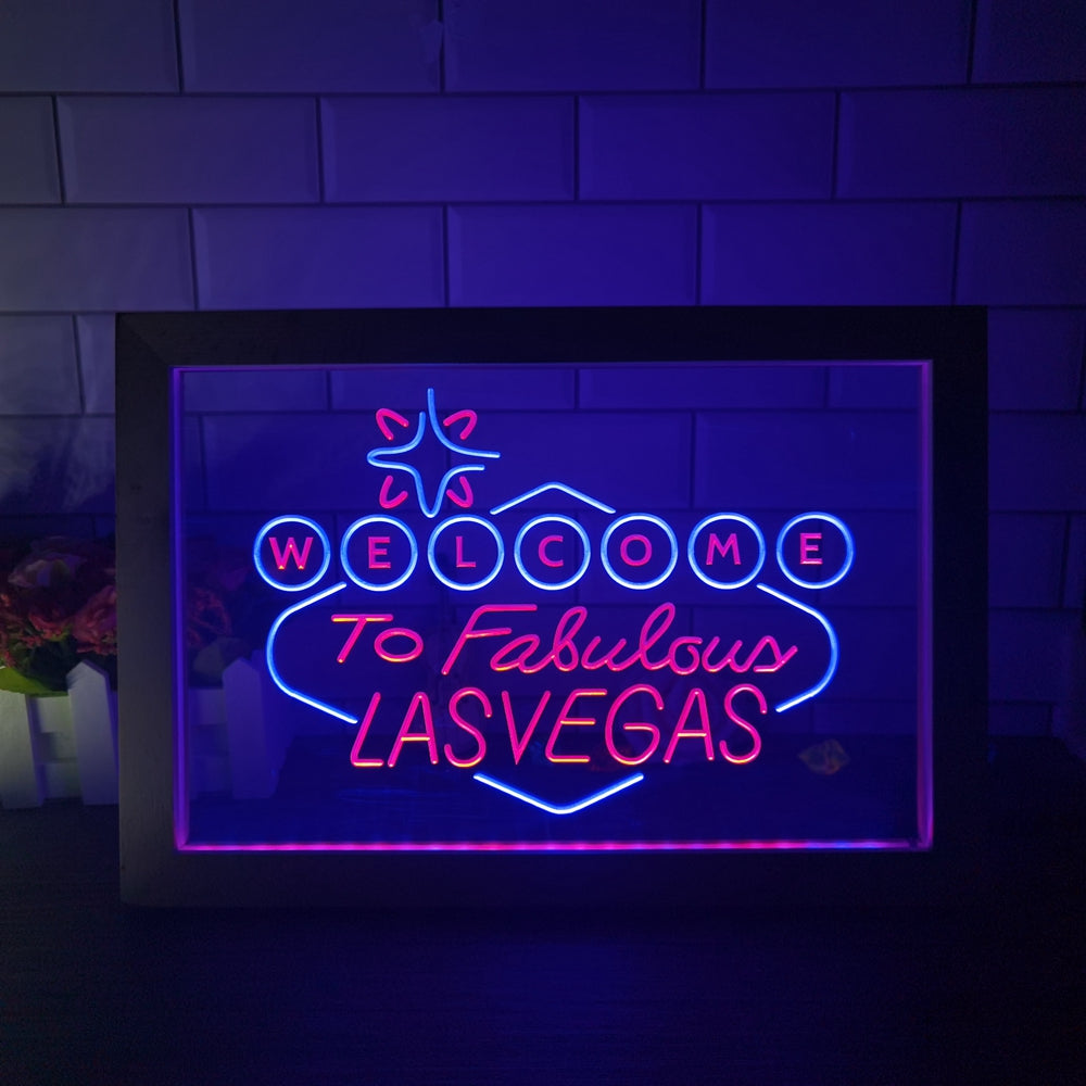 Neon Sign Framed Dual Color Welcome to Las Vegas Wall Hanging Table Top Home Decor