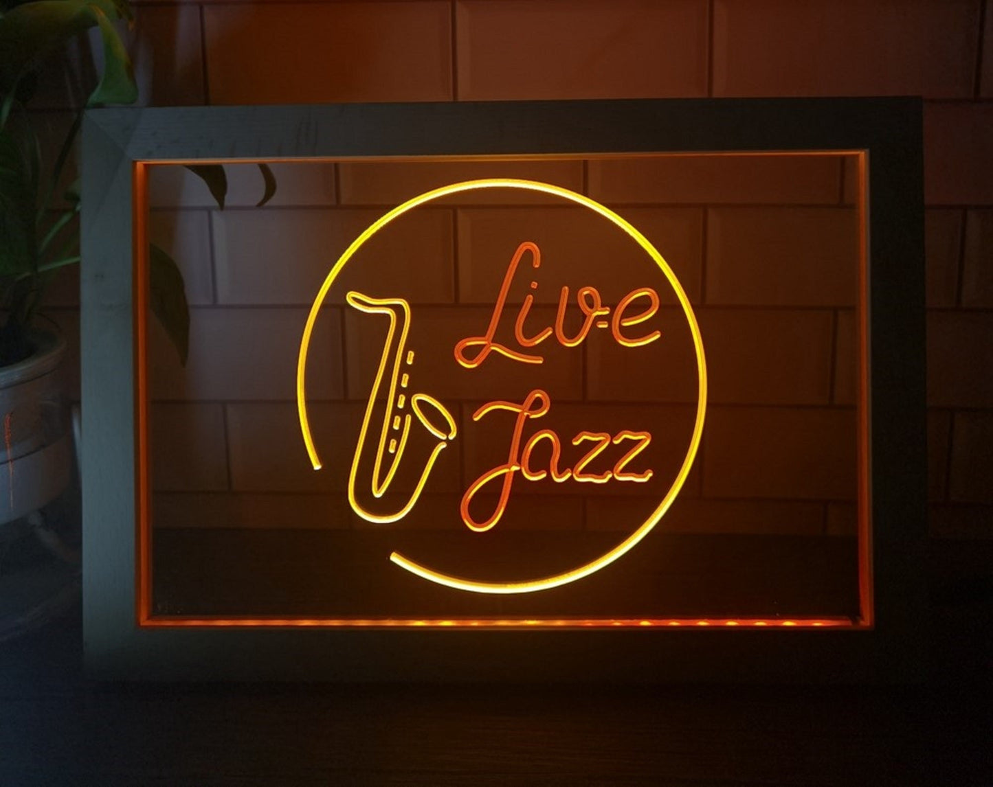Neon Sign Framed Dual Color Live Jazz Music Home Studio Wall Desktop Decor