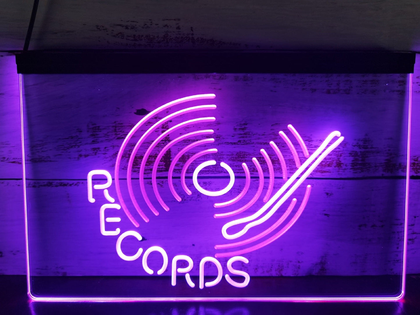 Neon Sign Dual Color Records Turntable DJ Home Studio Wall Desktop Decor