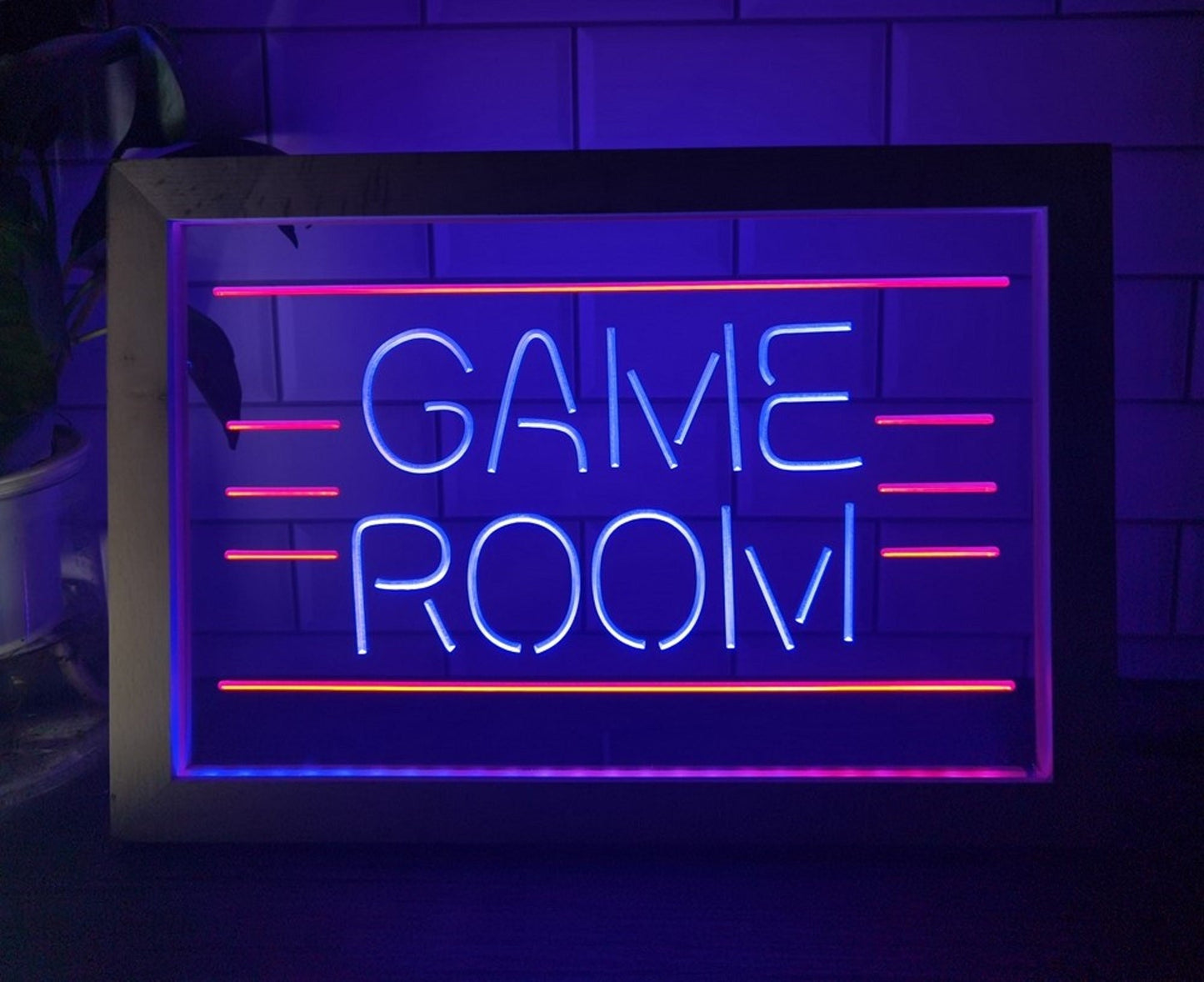 Neon Sign Framed Dual Color Game Room Video Arcade Game Store Decor
