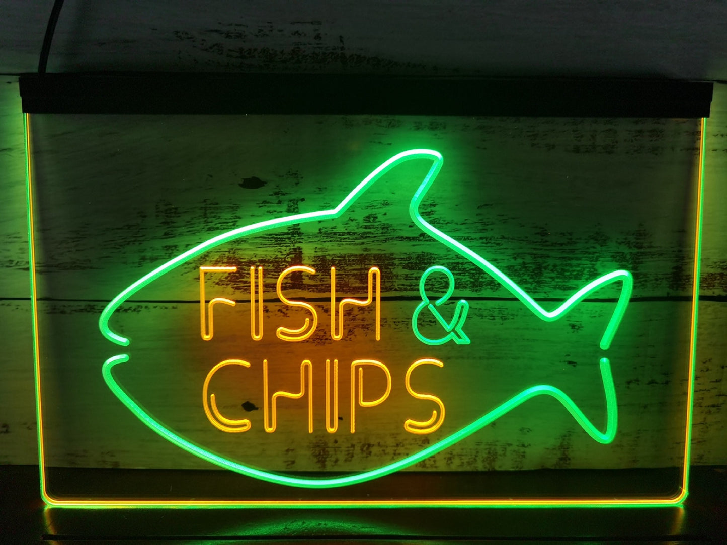 Neon Sign Dual Color Fish & Chips Restaurant Wall Hanging Desk Top Decor