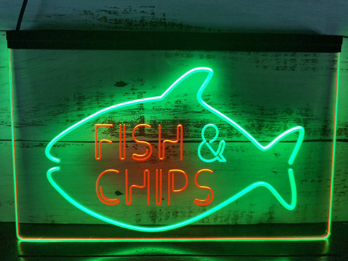 Neon Sign Dual Color Fish & Chips Restaurant Wall Hanging Desk Top Decor