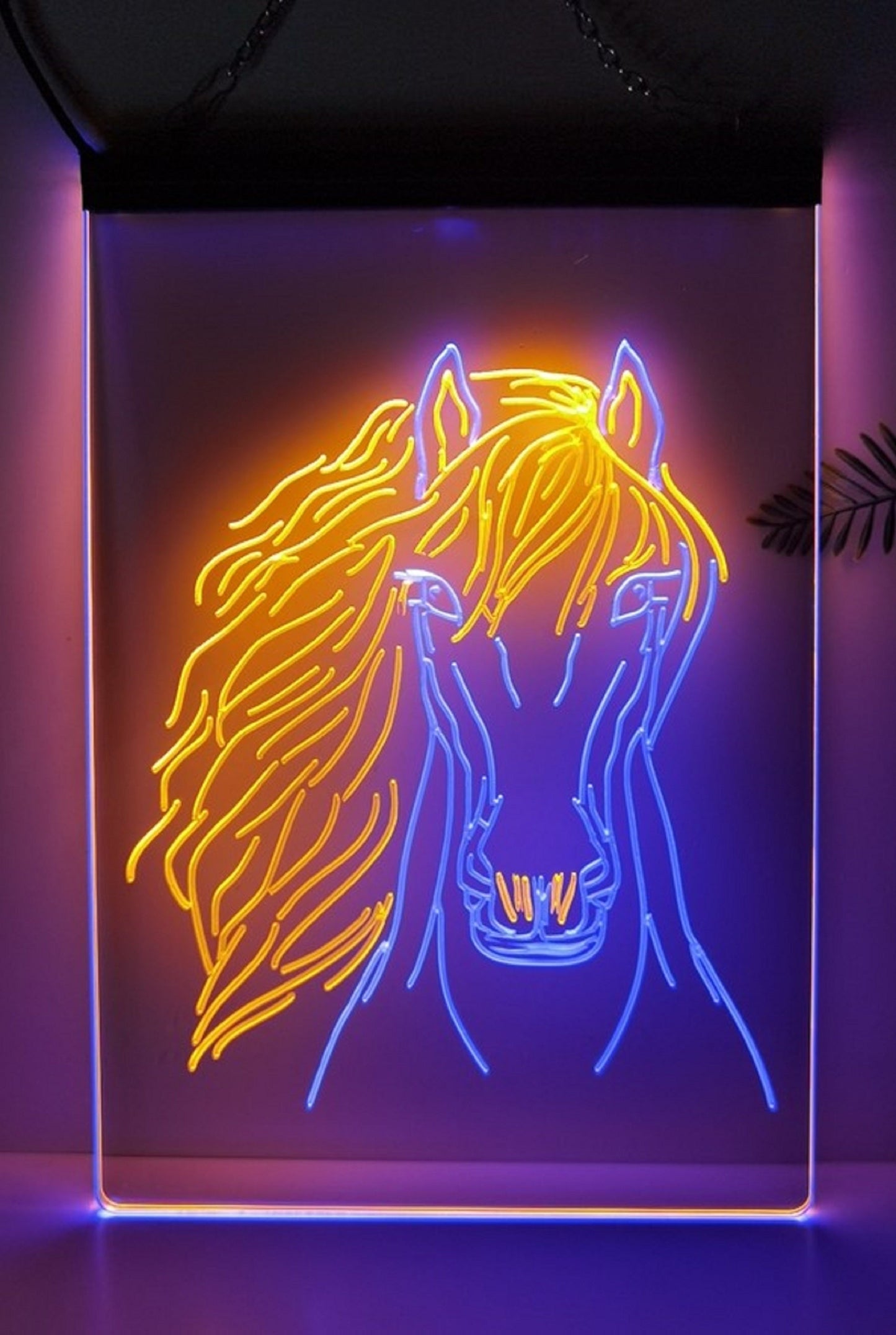 Neon Sign Dual Color Horse Head Wall Hanging Table Top Decor