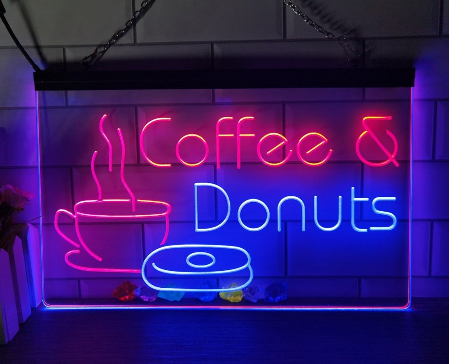 Neon Sign Dual Color Coffee & Donuts For Coffee Shop Wall Desktop Decor