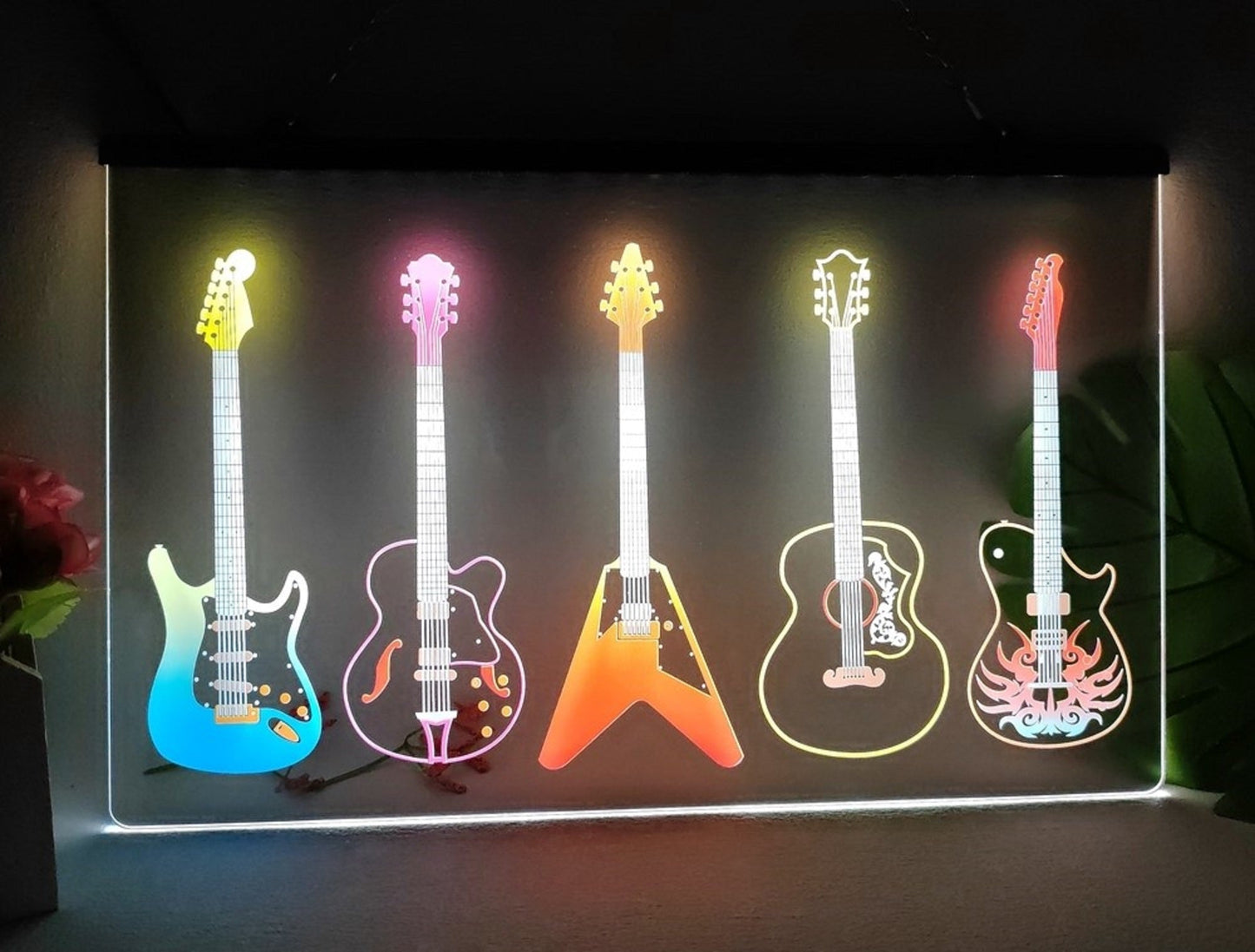 Neon Sign Multicolour Luminous Guitars Home Music Studio Wall Desktop Decor