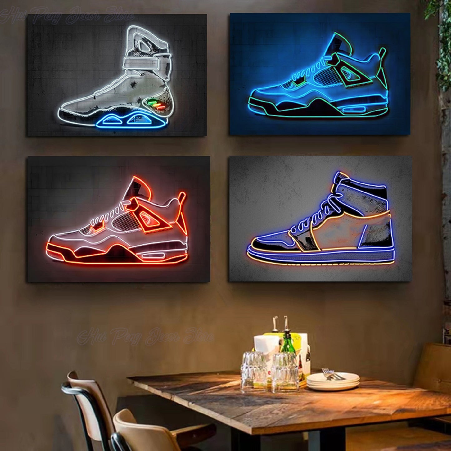 Neon Canvas Print Art Wall Hanging Home Decor Sneaker Shoes Shop Decor NO FRAME