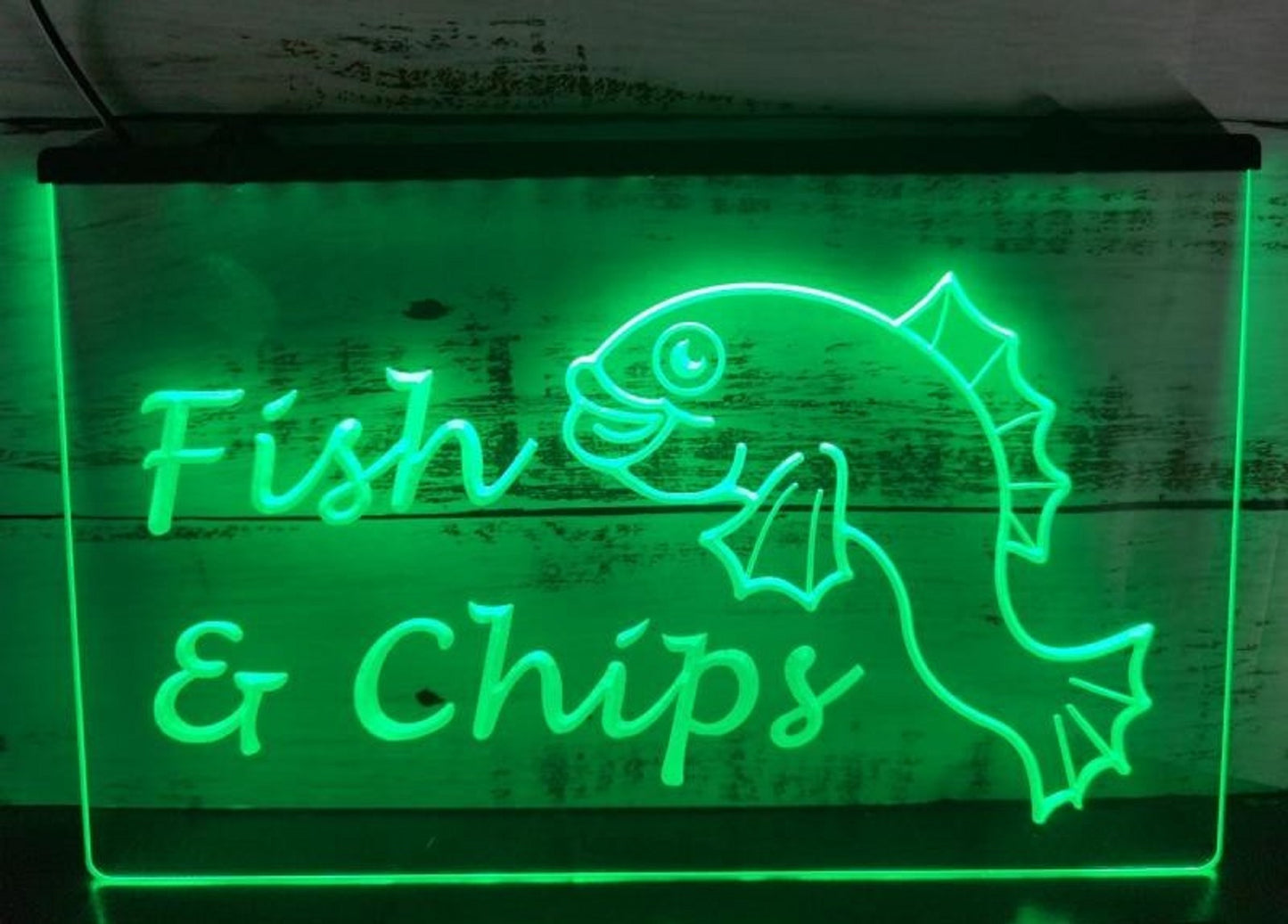 Neon Sign Fish & Chips Wall Desk Top Fish Restaurant Decor